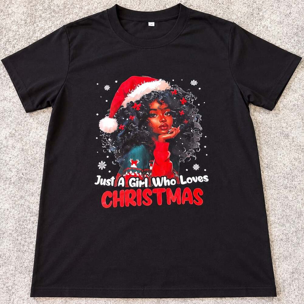 Unbranded Women’s Christmas Graphic T-Shirt Black Size M Holiday Tee